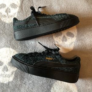 Puma Black Elemental Textured Suede Platform Sneakers Shoes